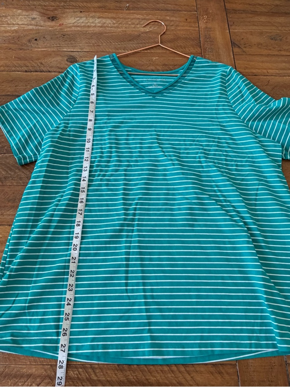 Catherines Teal and White Striped V-Neck Top - Picture 5 of 6